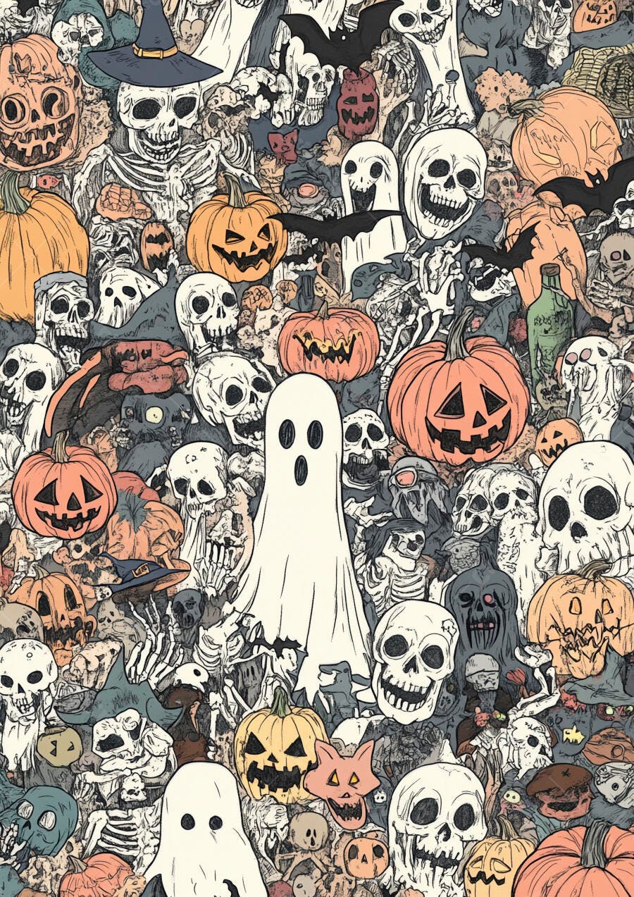 Fantasmas Abóboras e Caveiras Halloween