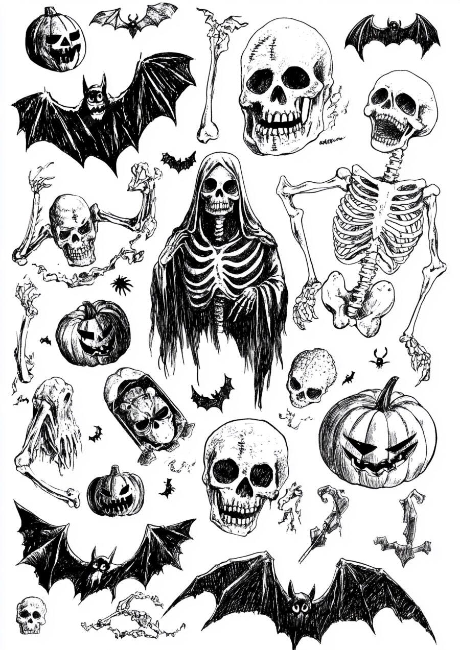 Coleção de caveiras abóboras e morcegos para Halloween