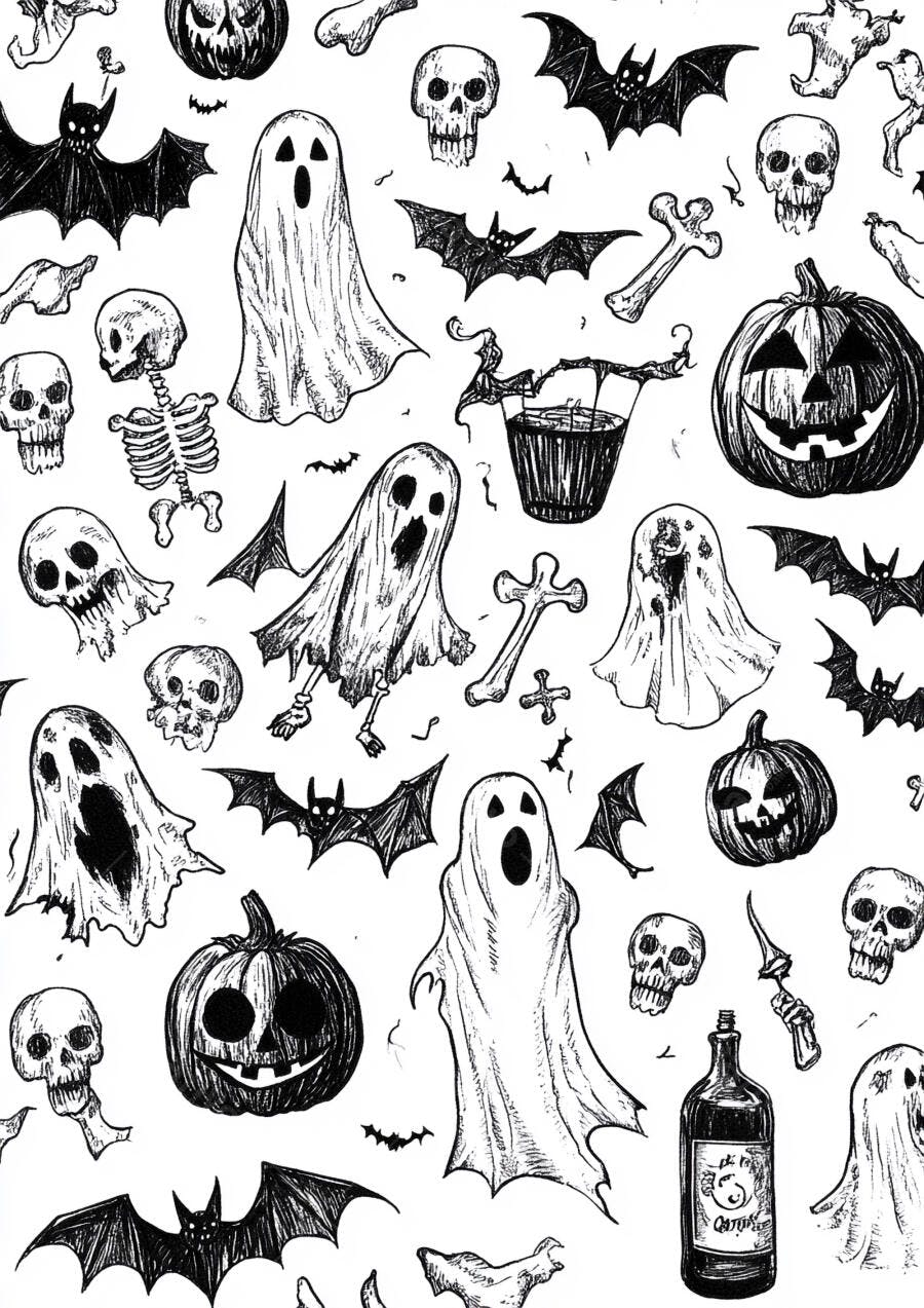 Padrão Halloween Fantasmas Caveiras Abóboras