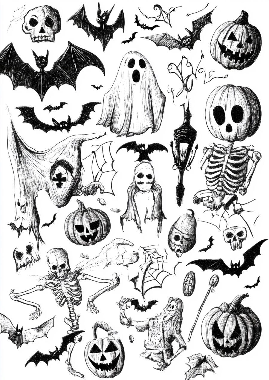 Ilustrações de Halloween em Preto e Branco