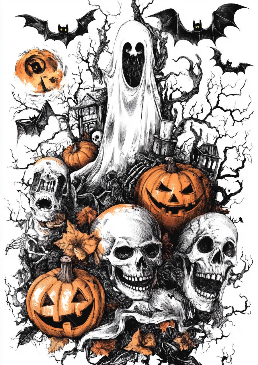 Fantasmas Abóboras Caveiras Halloween