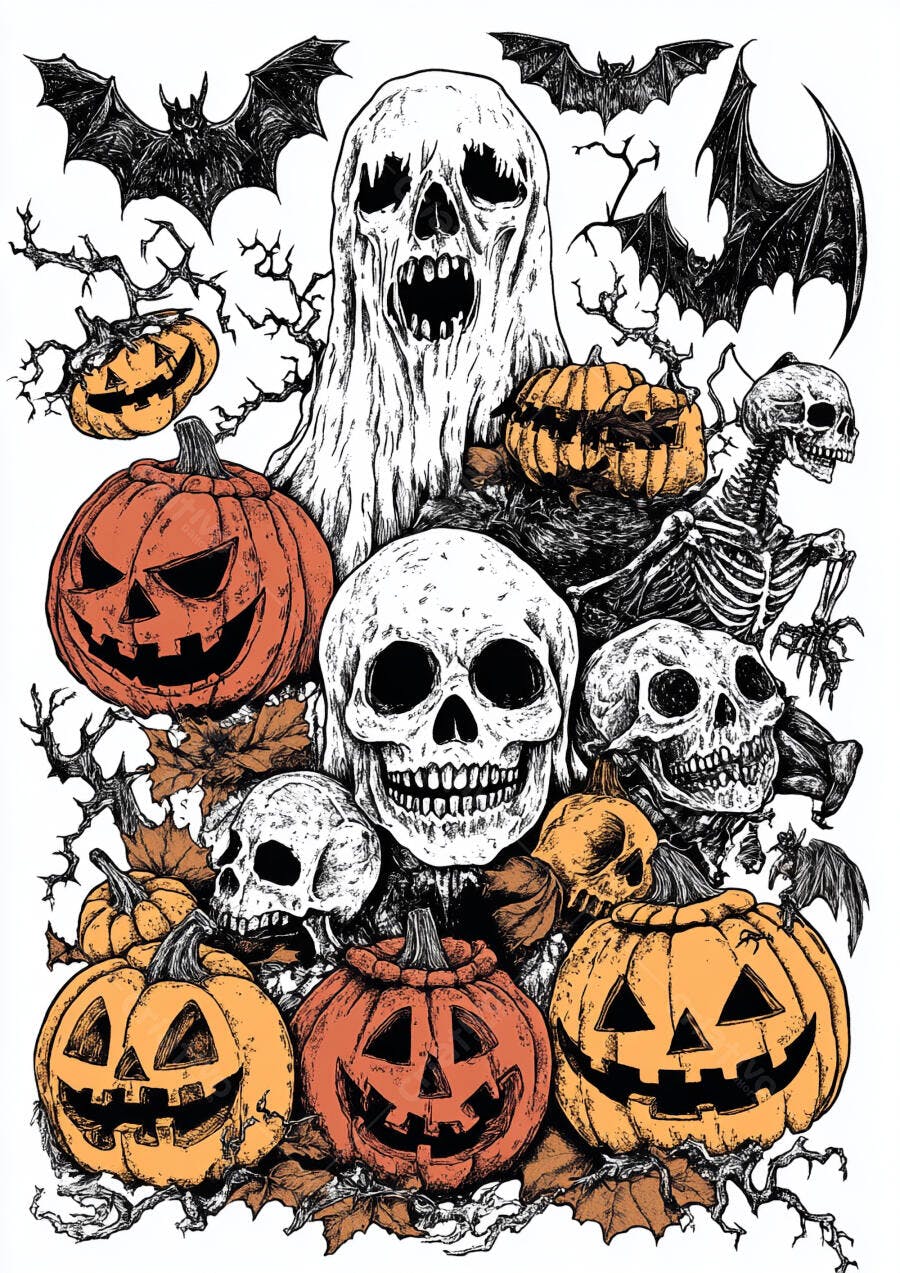 Abóbora caveira fantasma Halloween