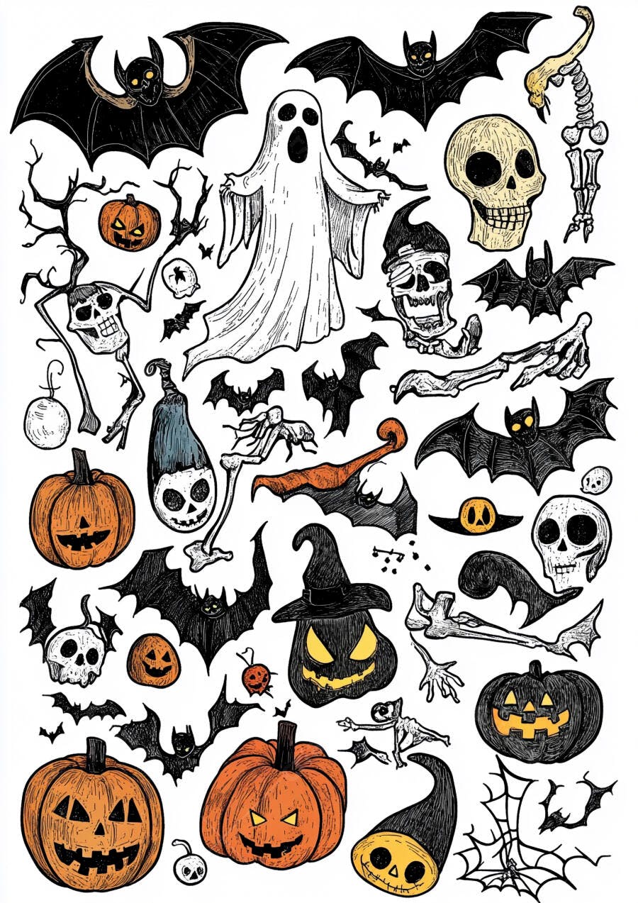 Coleção de desenhos Halloween abóboras morcegos