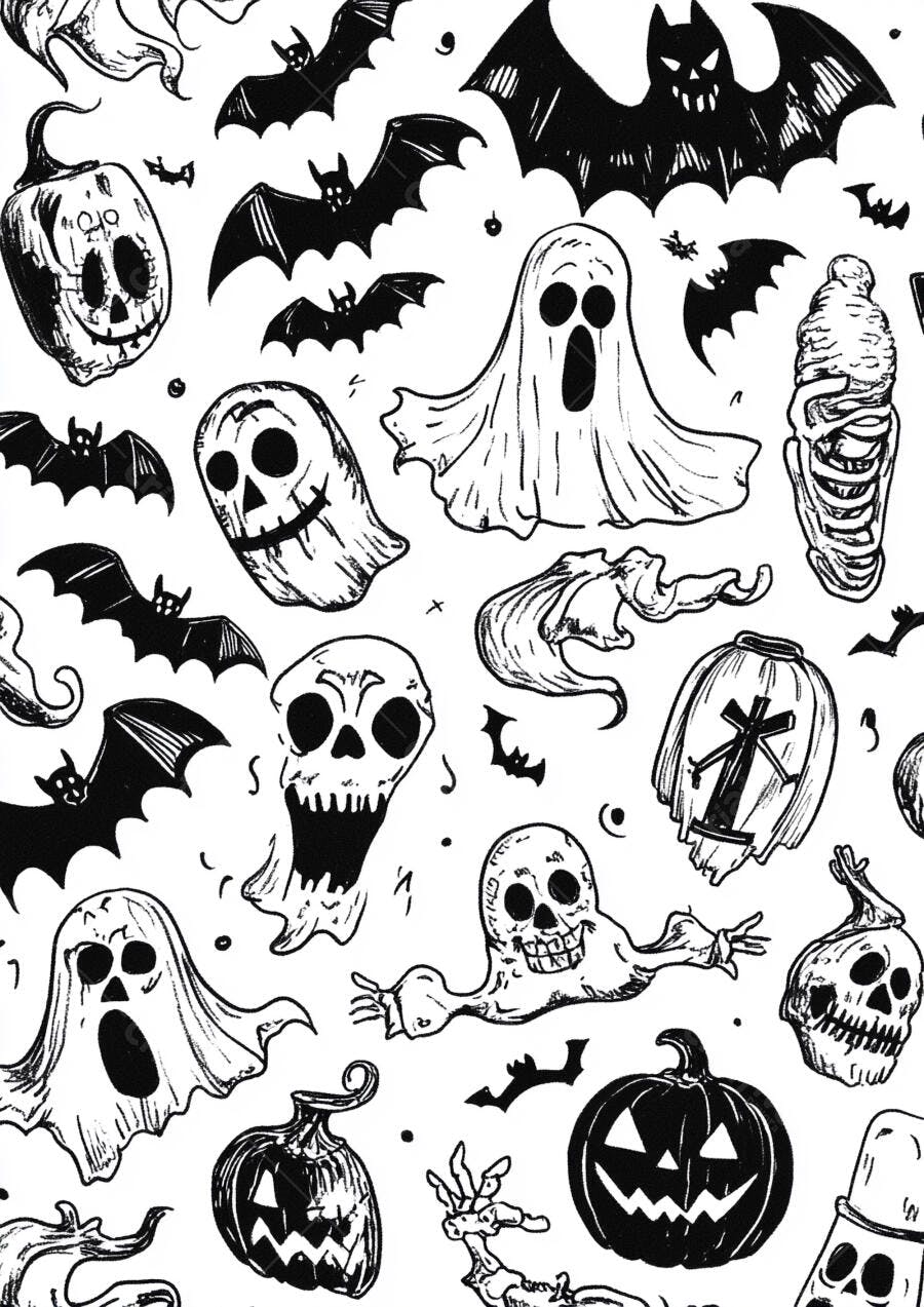 Padrão Halloween Abóboras Fantasmas Morcegos