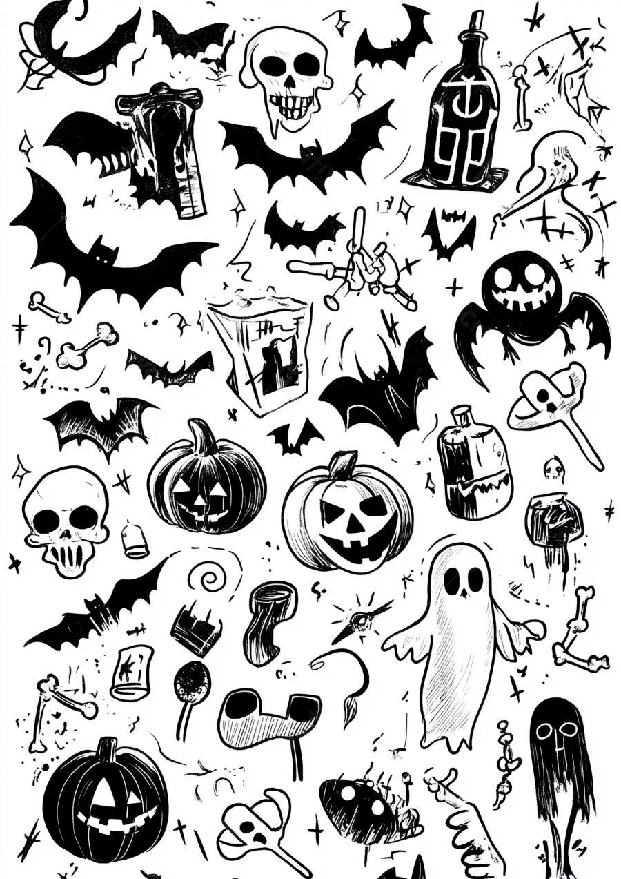 Ilustrações de Halloween em Preto e Branco