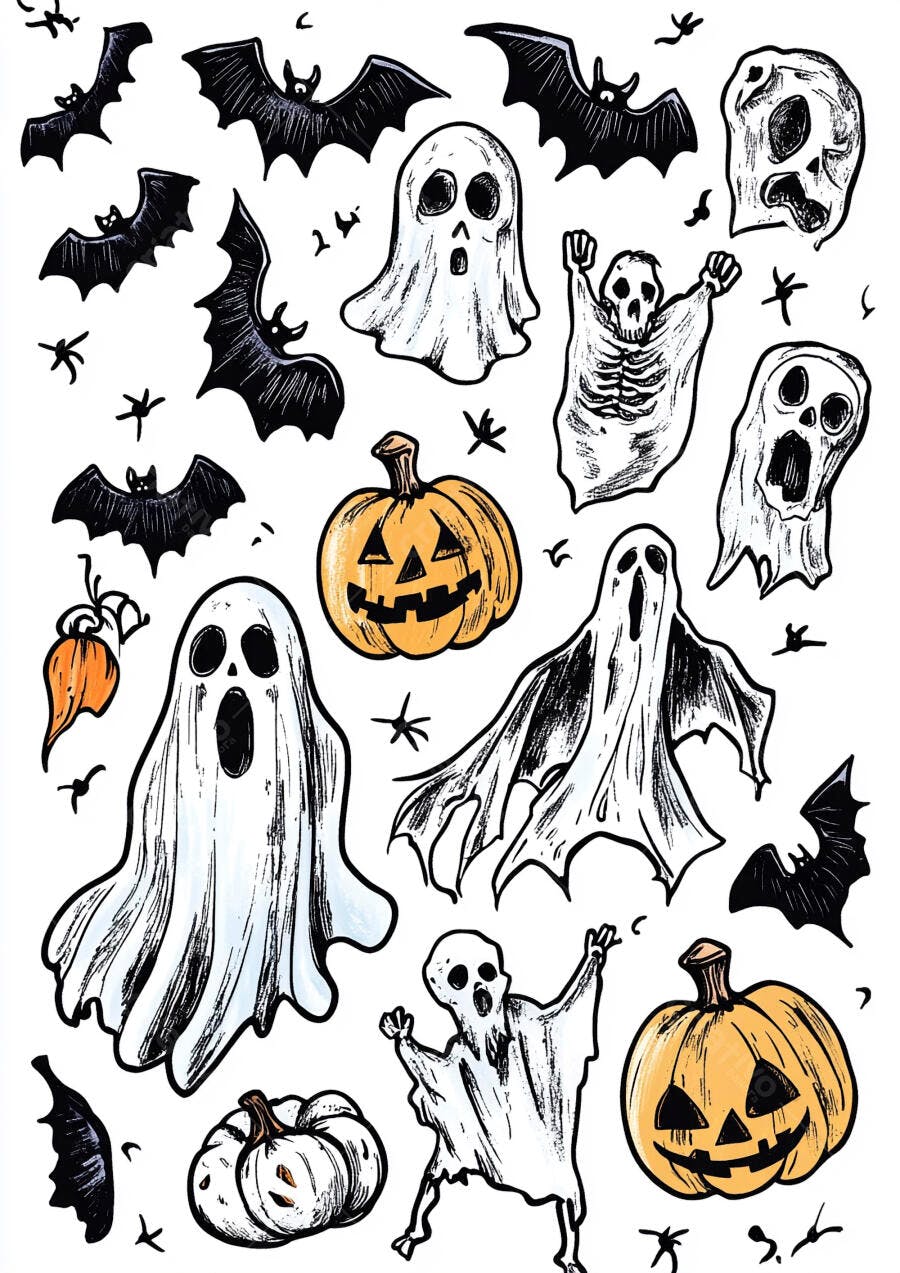 Fantasmas abóboras e morcegos Halloween