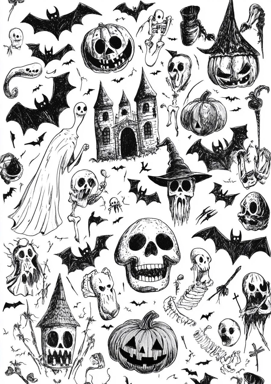 Ilustrações de Halloween em Preto e Branco