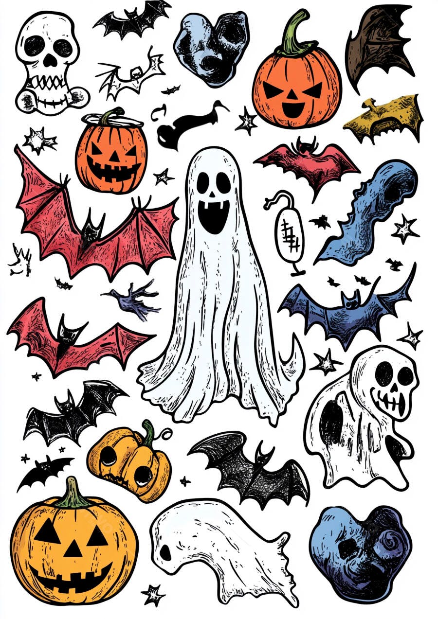Coleção de desenhos Halloween abóboras morcegos fantasmas