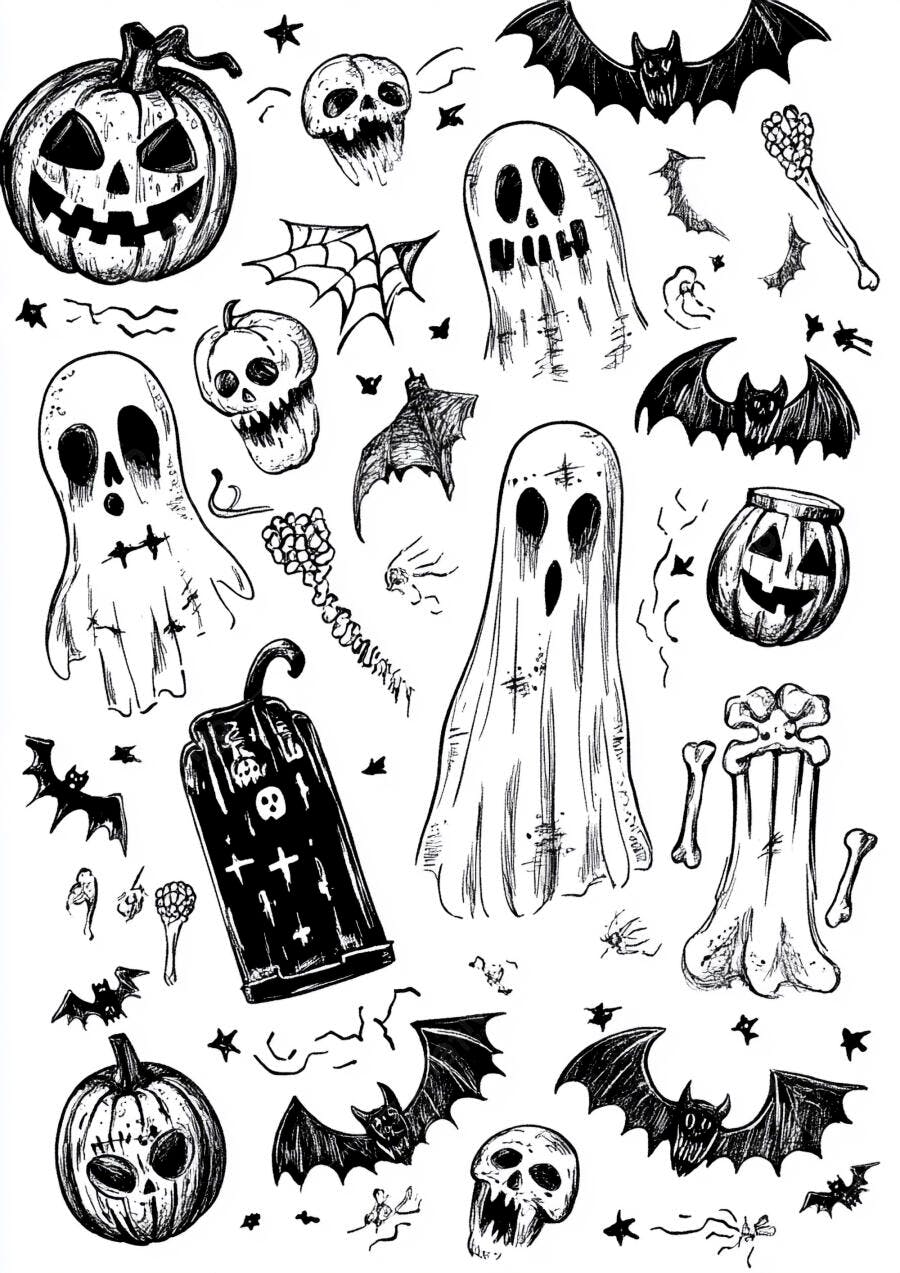Ilustrações de Halloween em Preto e Branco