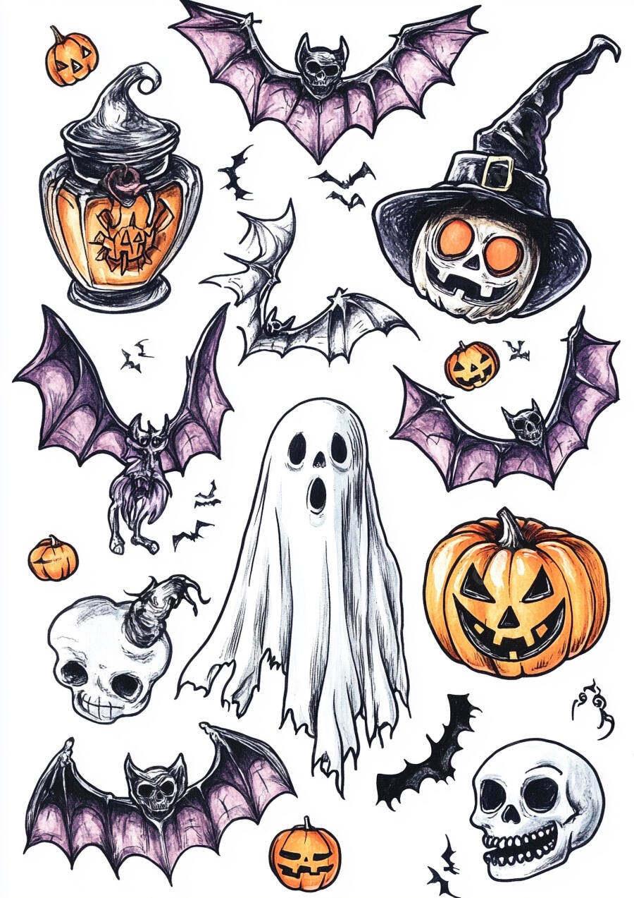Elementos de Halloween Abóbora Caveira Morcego Fantasma