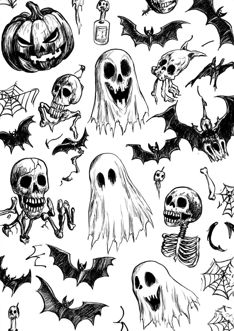 Padrão Halloween Abóbora Caveiras Fantasmas