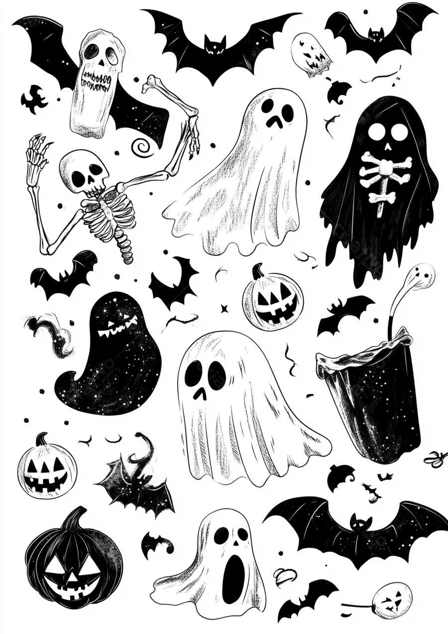 Ilustrações de Halloween em Preto e Branco
