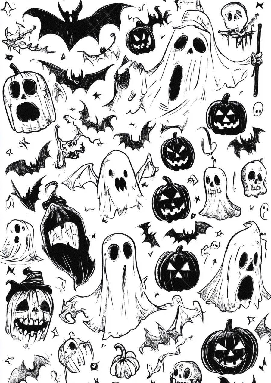Fantasmas Abóboras e Morcegos Desenho Halloween