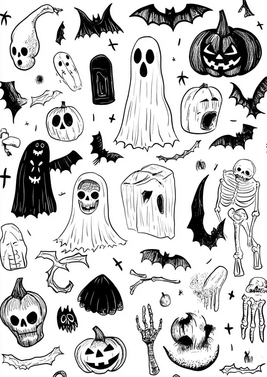Ilustrações de Halloween em Preto e Branco