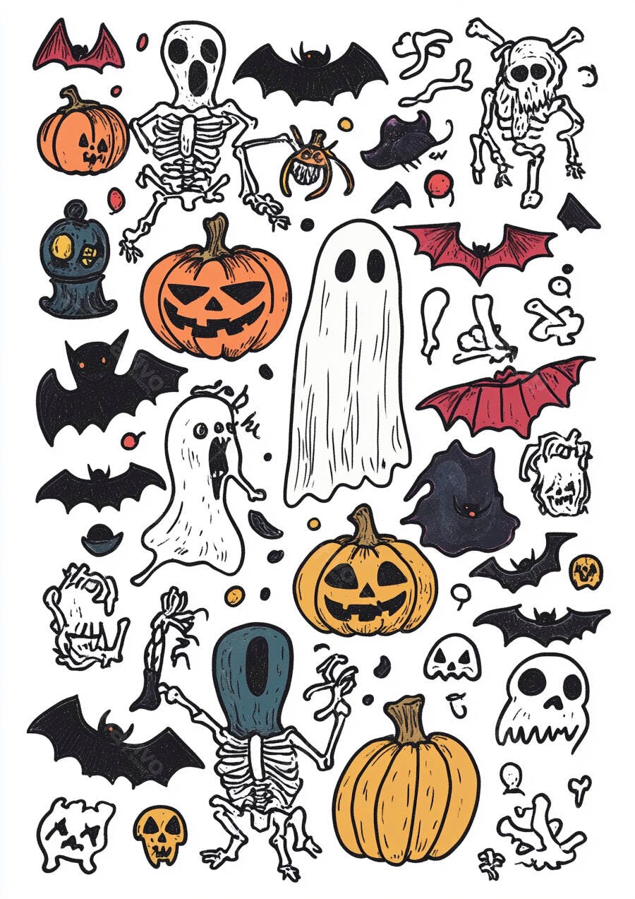 Coleção de ícones Halloween abóboras caveiras fantasmas