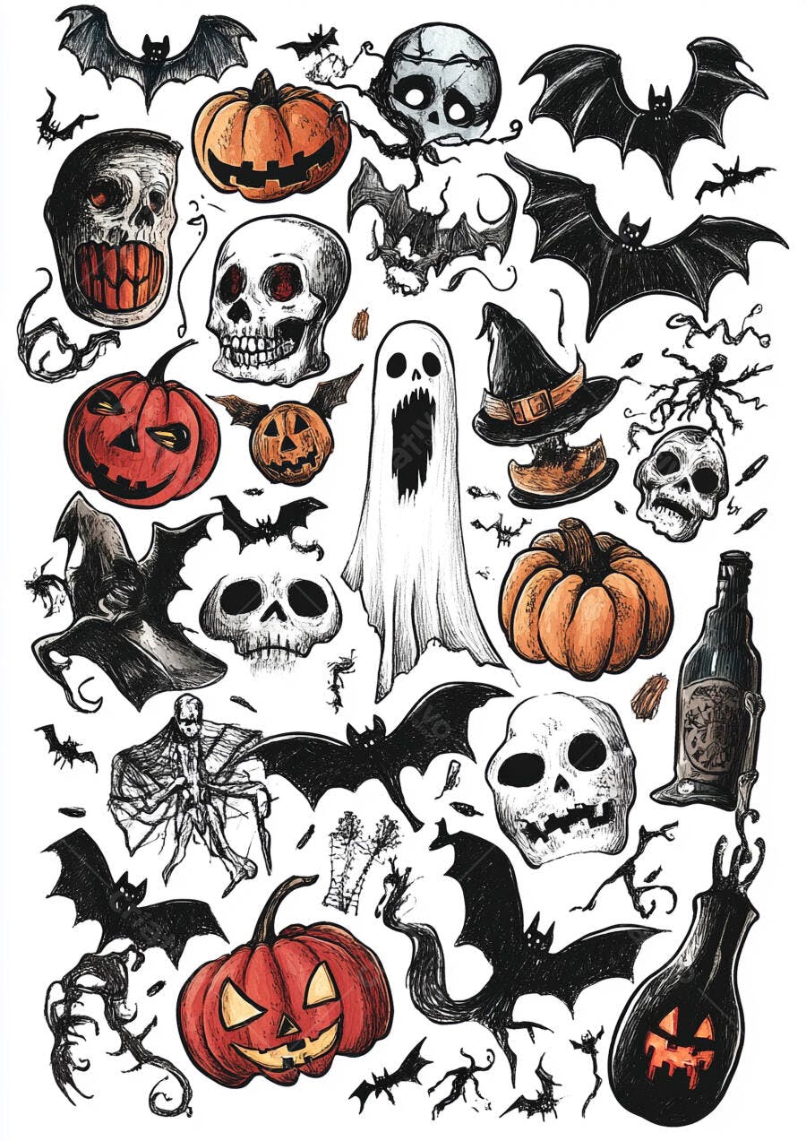 Coleção Halloween Abóboras Caveiras Morcegos