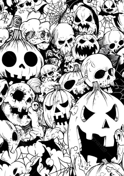 Um desenho detalhado de vários símbolos do Halloween_130