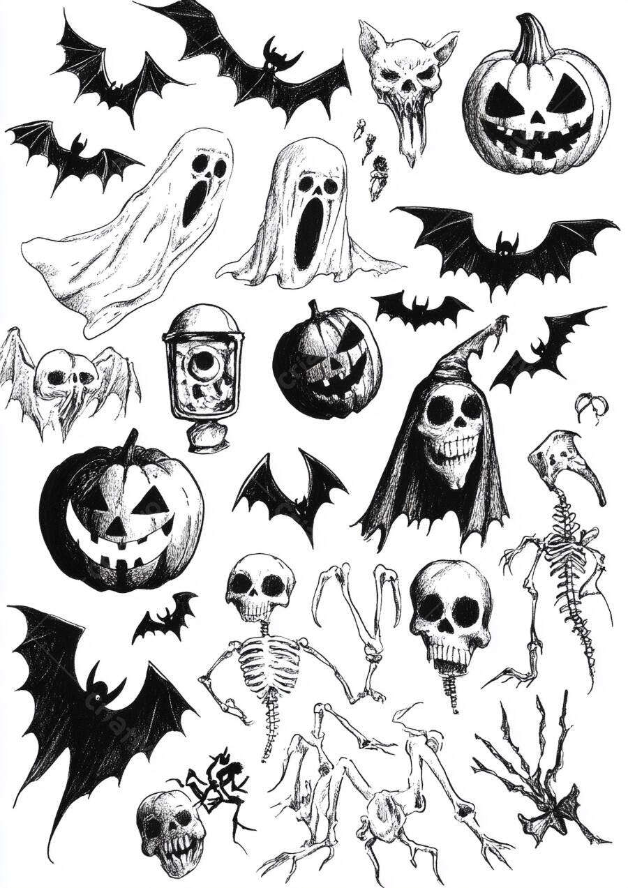 Ilustrações de Halloween em Preto e Branco