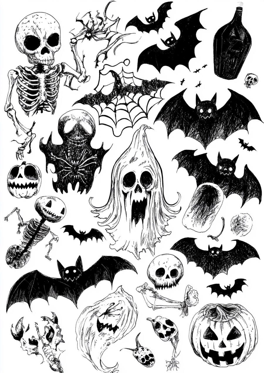 Ilustrações de Halloween em Preto e Branco