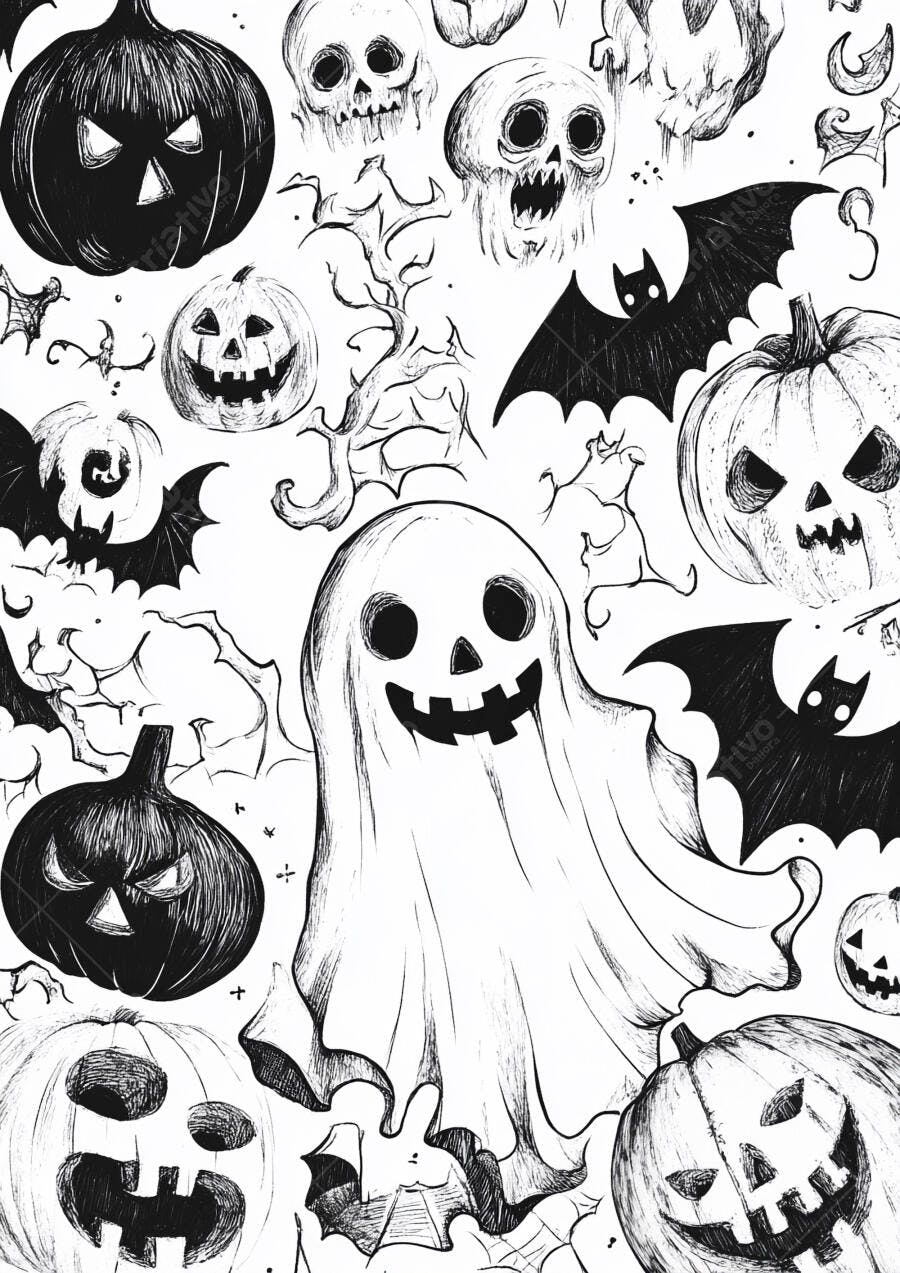 Fantasmas abóboras caveiras Halloween