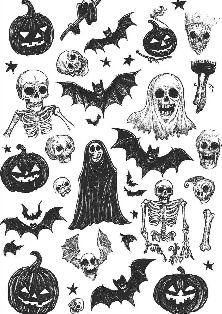 Padrão Halloween Abóboras Caveiras Morcegos