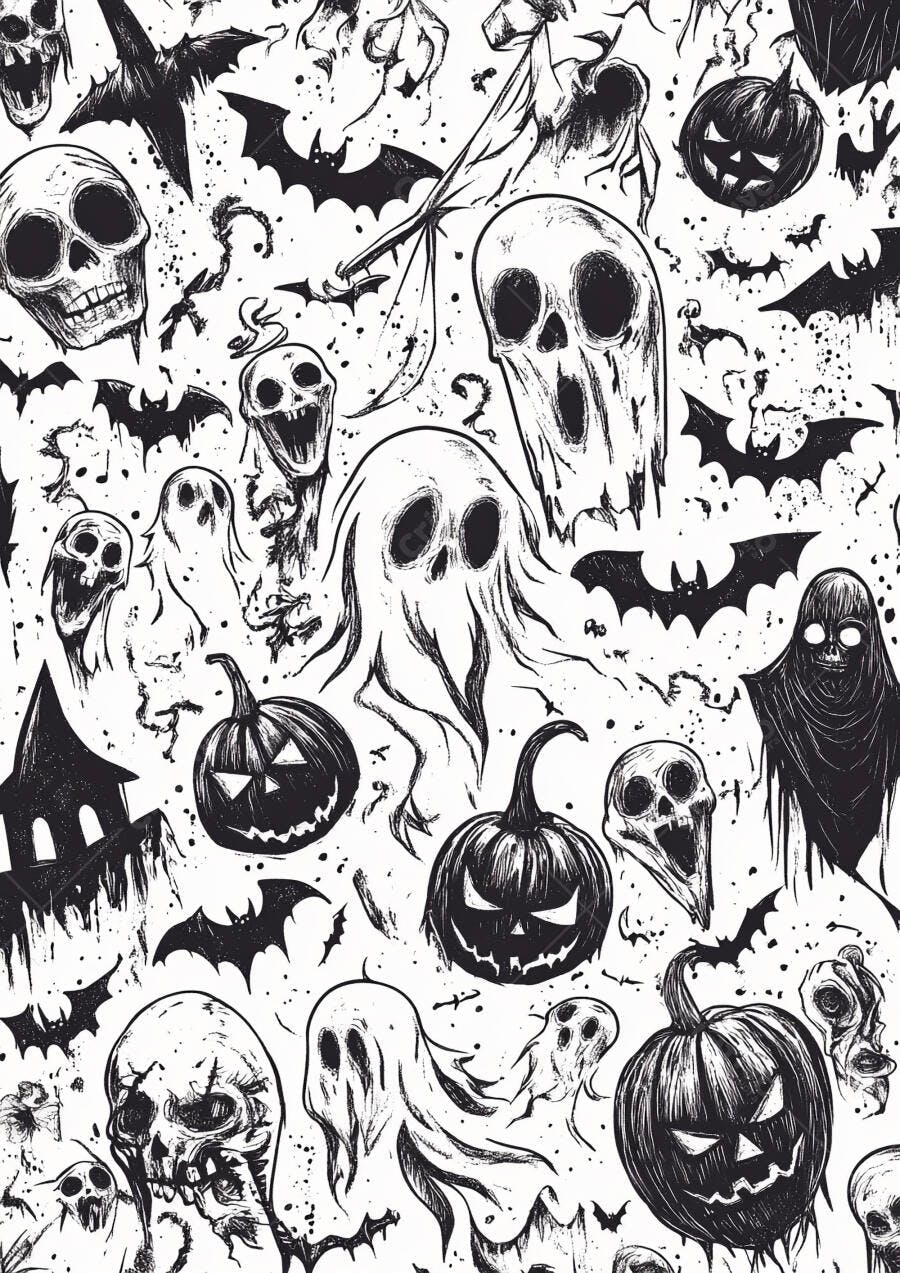 Padrão Halloween Abóbora Caveira Fantasma