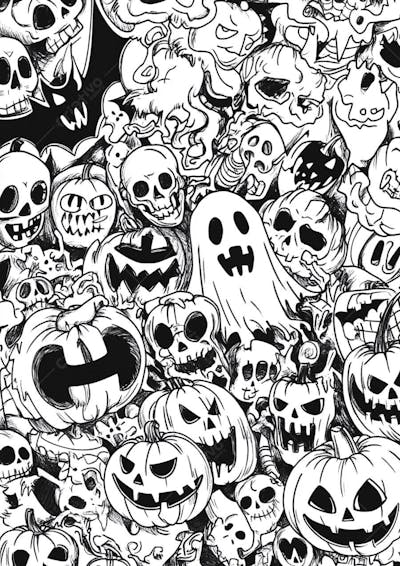 Um desenho detalhado de vários símbolos do Halloween_127