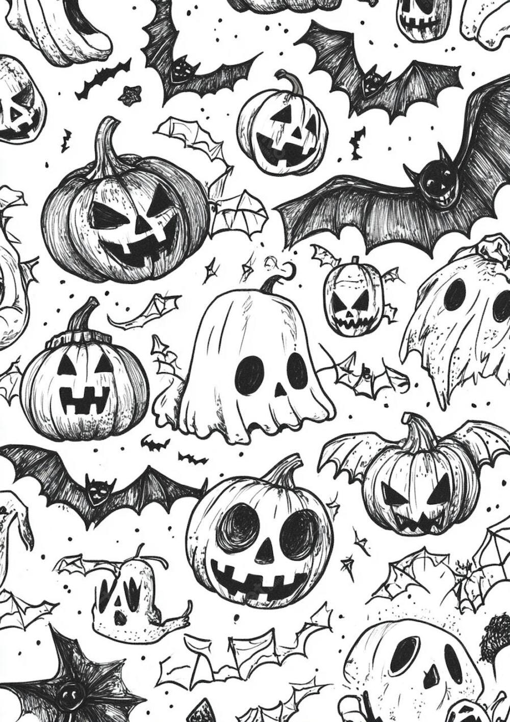 Um desenho detalhado de vários símbolos do Halloween_153