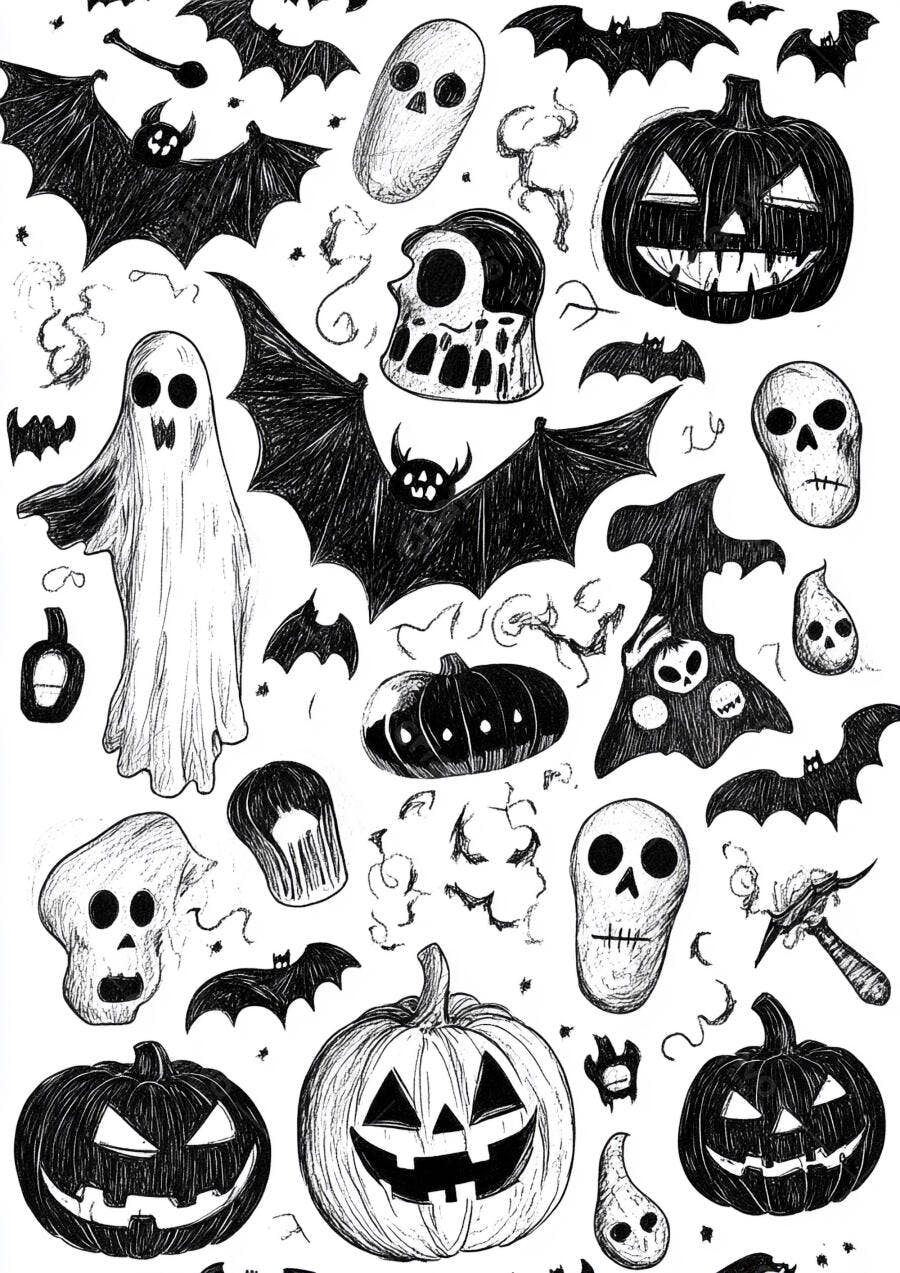 Ilustrações de Halloween em Preto e Branco