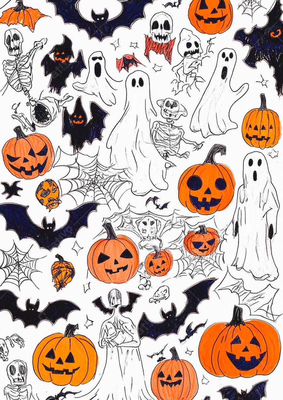 Desenho Halloween Abóboras Fantasmas Morcegos
