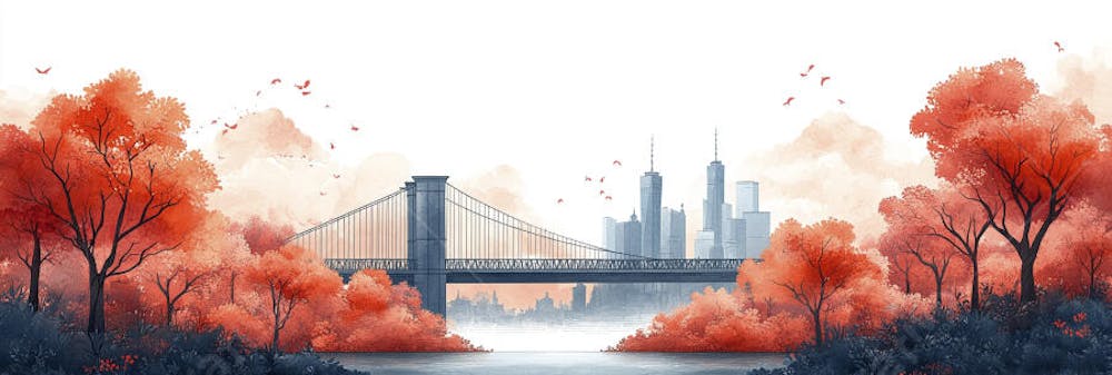 Uma ilustração horizontal da Ponte do Brooklyn 006