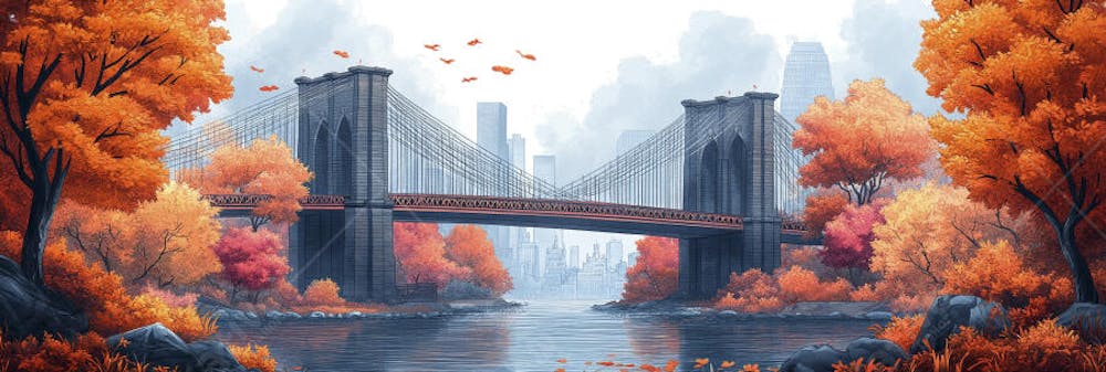 Uma ilustração horizontal da Ponte do Brooklyn 012