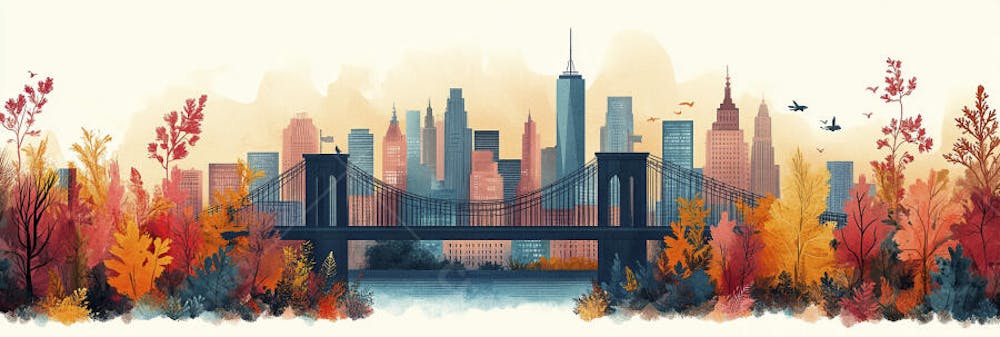 Uma ilustração horizontal da Ponte do Brooklyn 018