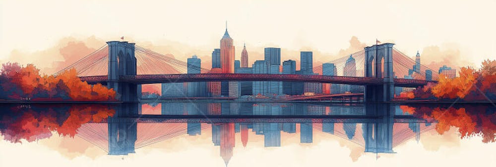 Uma ilustração horizontal da Ponte do Brooklyn 026
