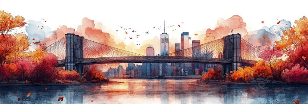 Uma ilustração horizontal da Ponte do Brooklyn 030