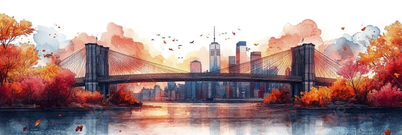 Uma ilustração horizontal da Ponte do Brooklyn 030