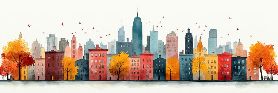 Cidade Outono Cores Quentes