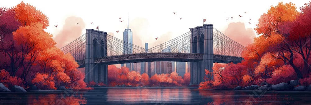 Uma ilustração horizontal da Ponte do Brooklyn 034