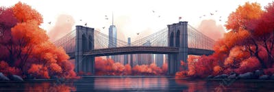 Uma ilustração horizontal da Ponte do Brooklyn 034