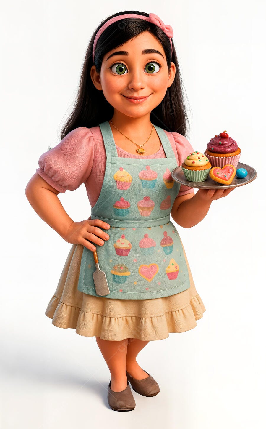 Menina sorridente com cupcakes decorados