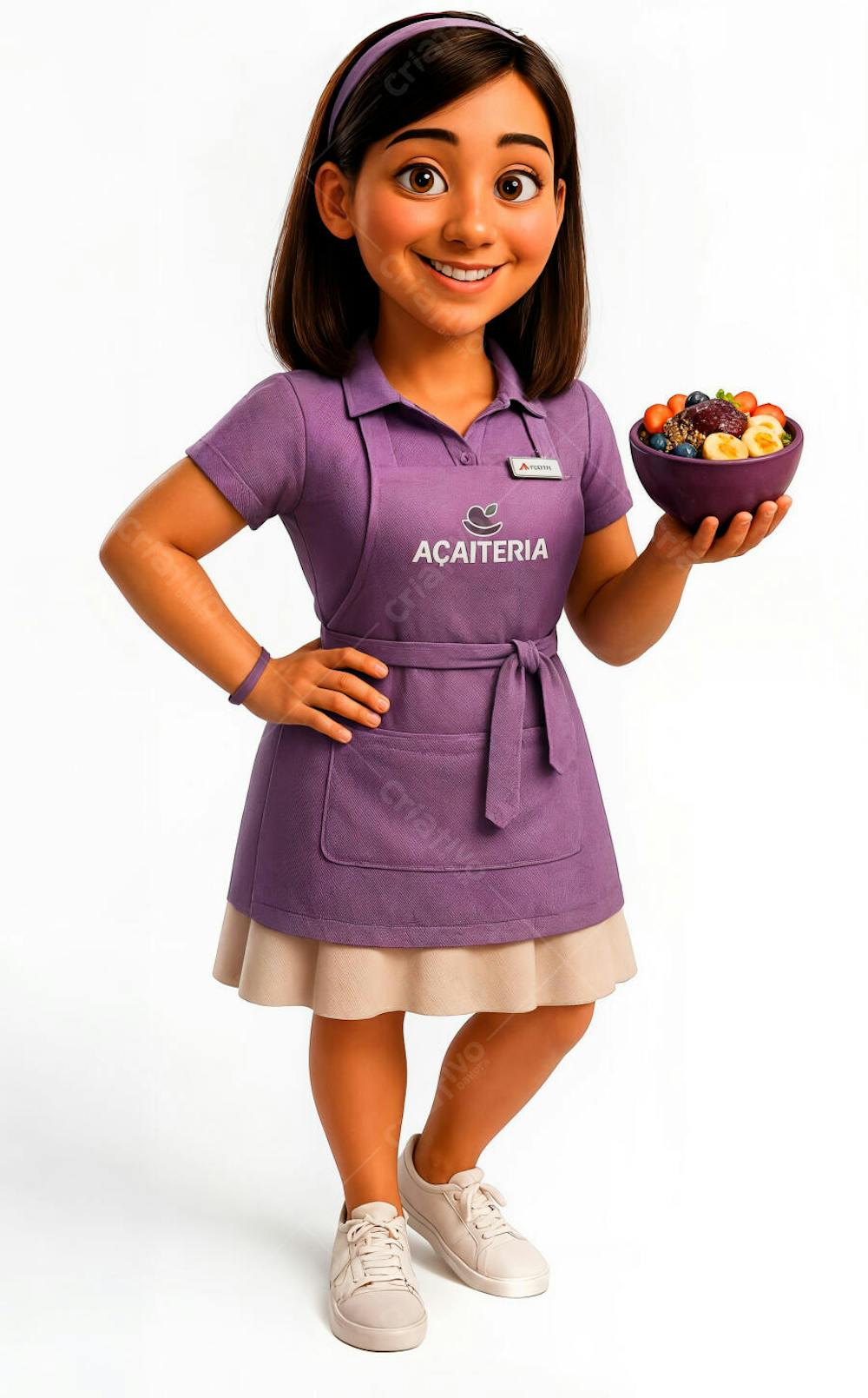 Personagem 3D feminina segurando açaí com roupa (1)