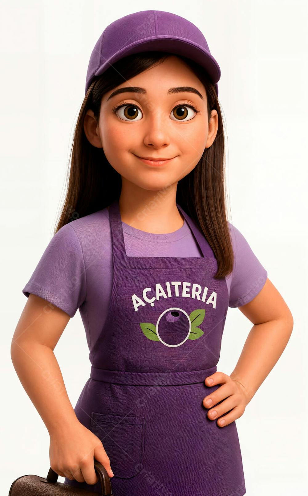 Personagem 3D feminina segurando açaí com roupa (3)