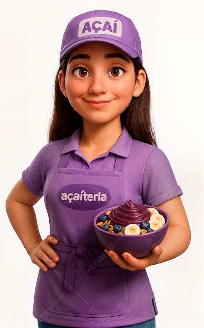 Personagem 3D feminina segurando açaí com roupa (2)