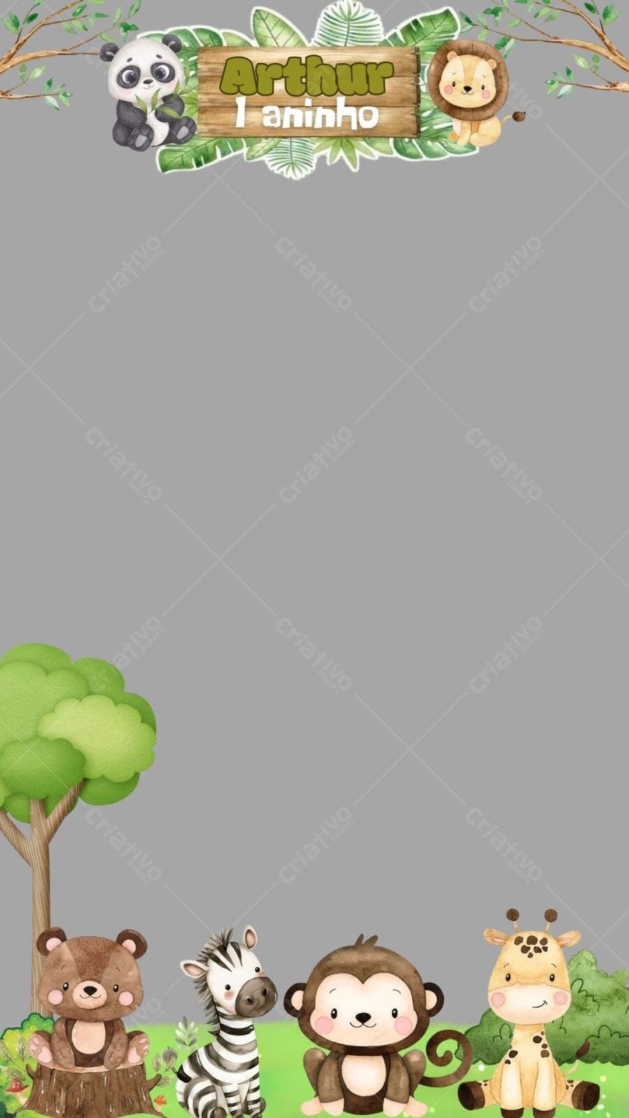 Convite Aniversário 1 Aninho Safari Animais Fofos Editável no Canva