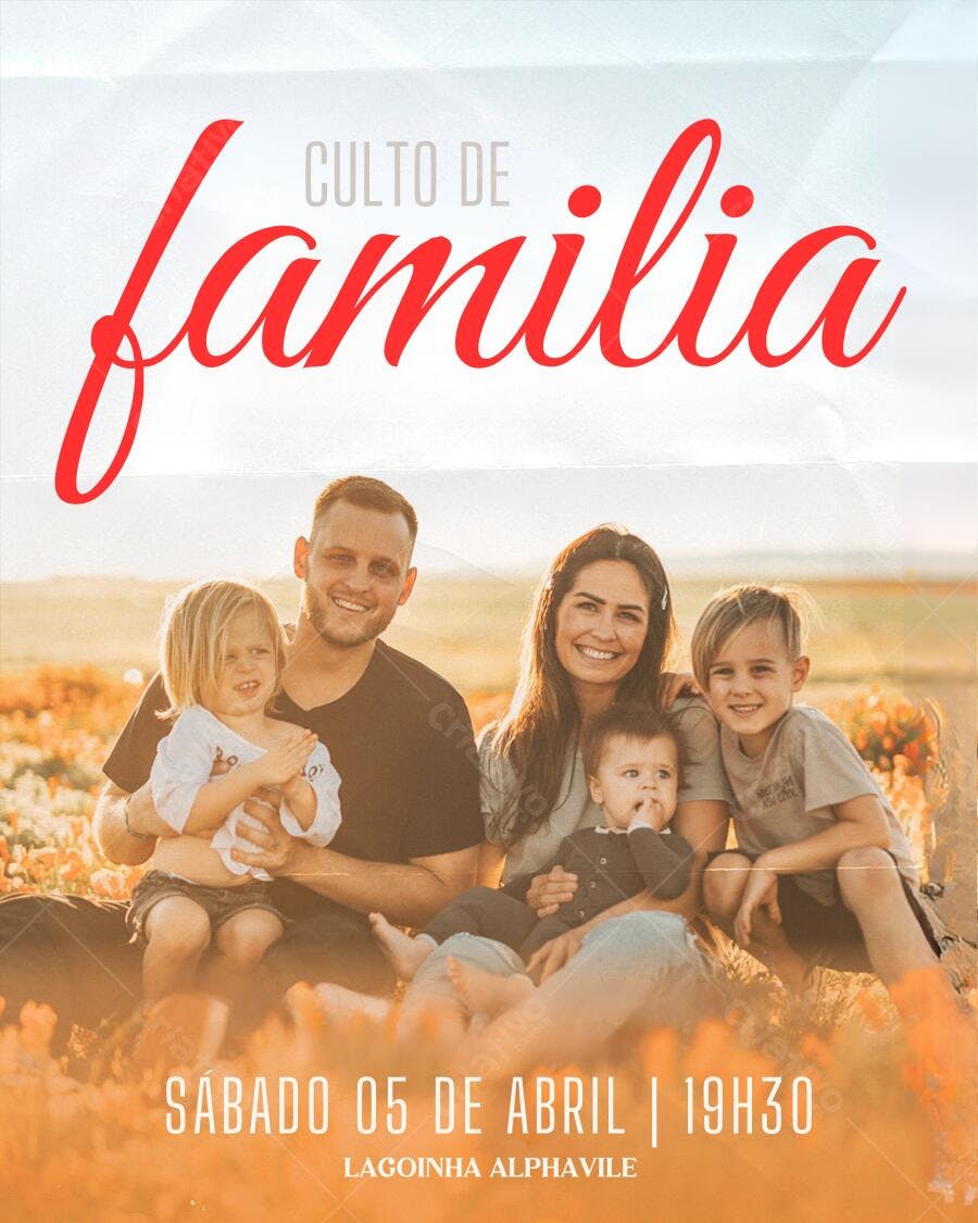 Convite culto família aconchegante tons laranja Editável no Canva