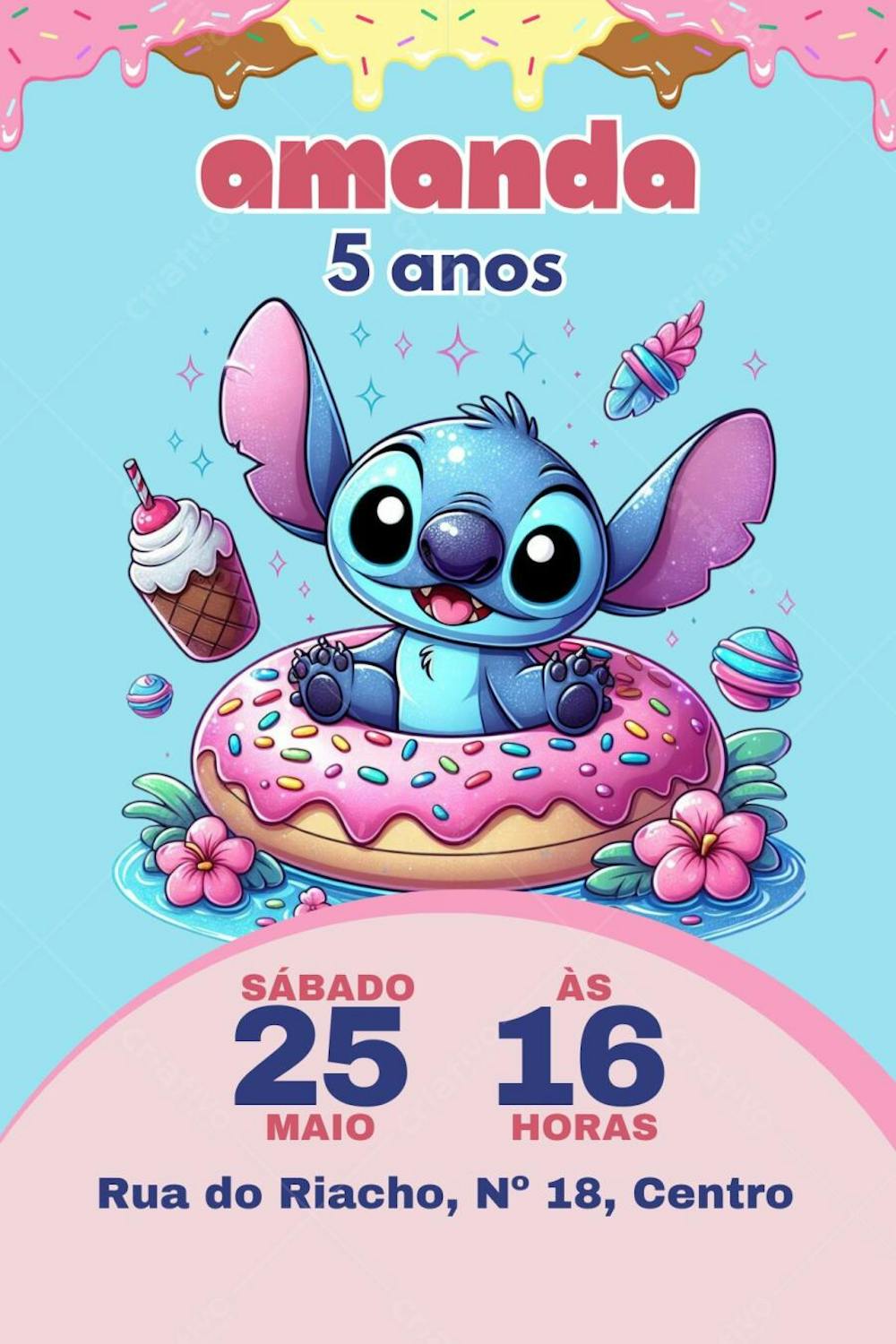 Convite de Aniversário Infantil Tema Stitch Canva