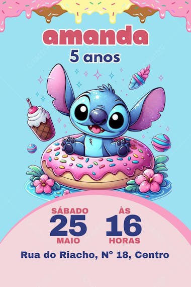 Convite de Aniversário Infantil Tema Stitch Canva