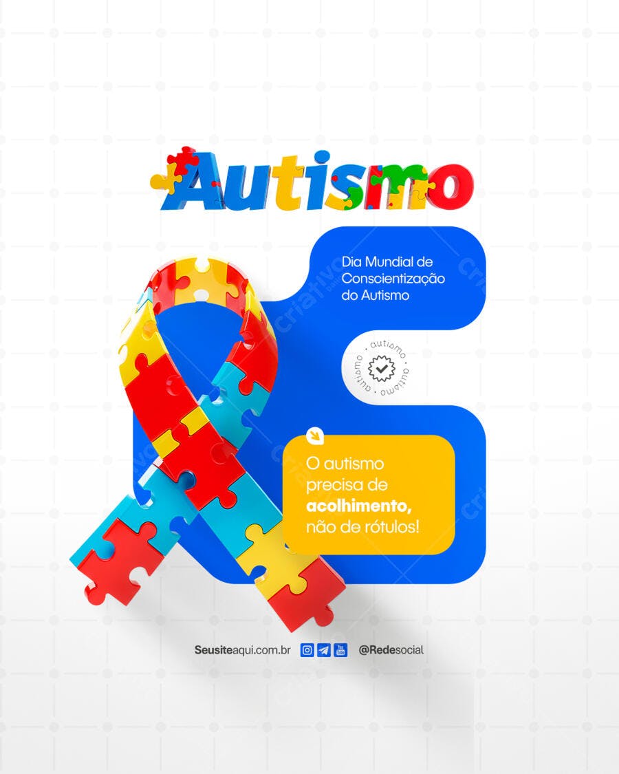 Post para o Dia Mundial de Conscientização do Autismo PSD Editável