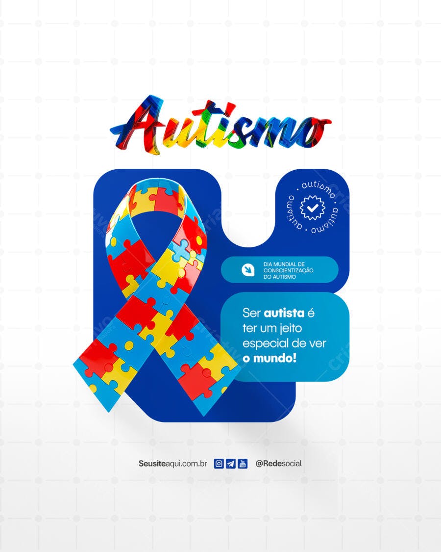 Post para o Dia Mundial de Conscientização do Autismo PSD Editável
