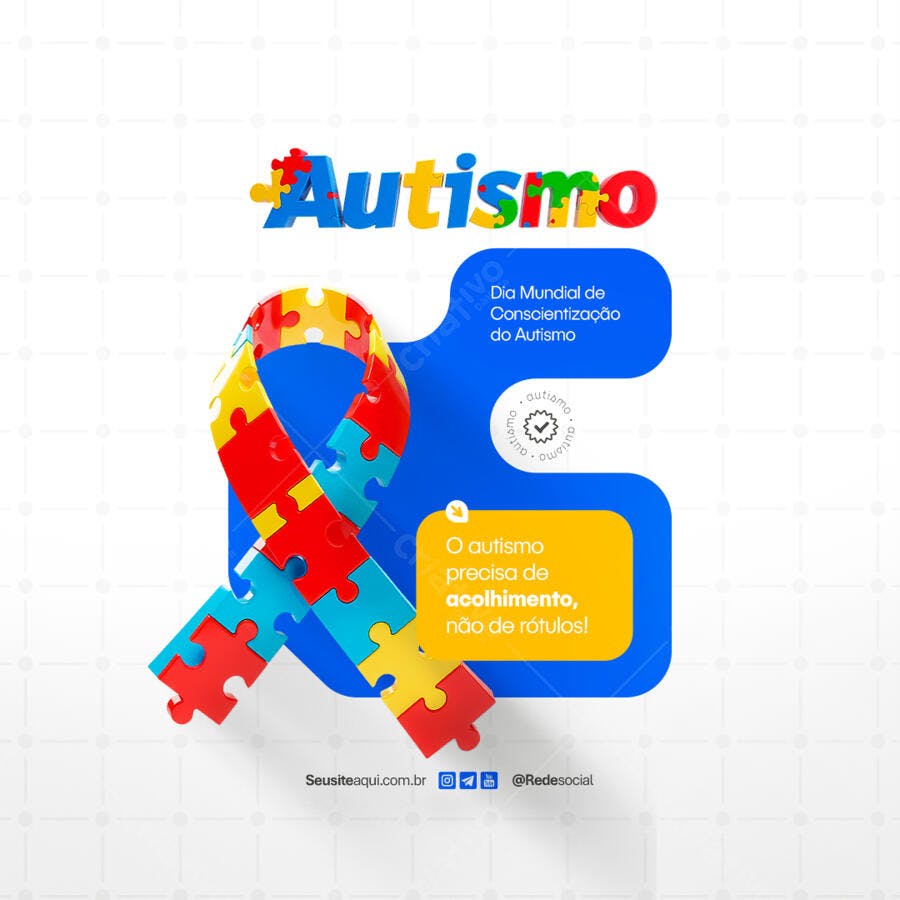 Post para o Dia Mundial de Conscientização do Autismo PSD Editável